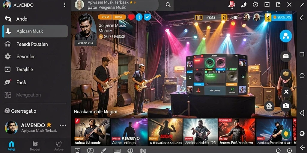 Tampilan gameplay ALVENDO yang menarik dengan berbagai fitur musik.