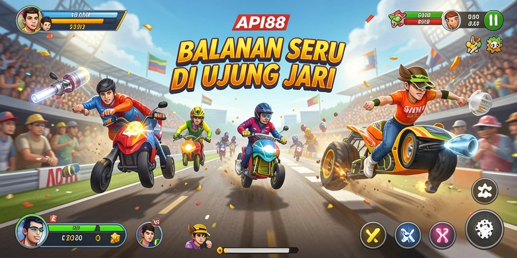 Tampilan gameplay seru dalam API88 dengan mobil balap yang meluncur cepat.