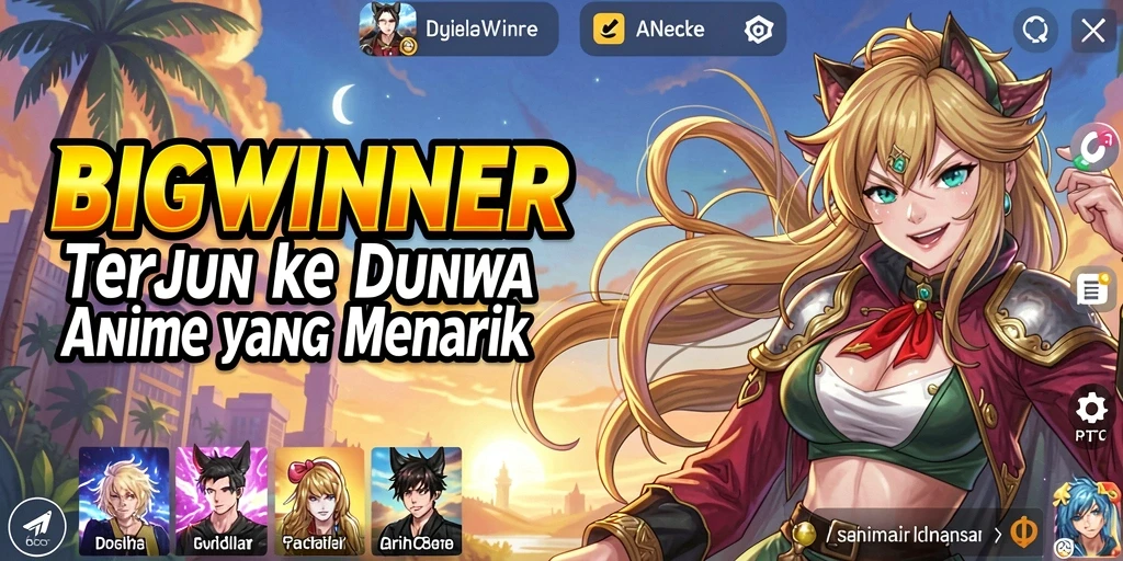 Screenshot gameplay BIGWINNER menampilkan pertarungan karakter anime yang dinamis.
