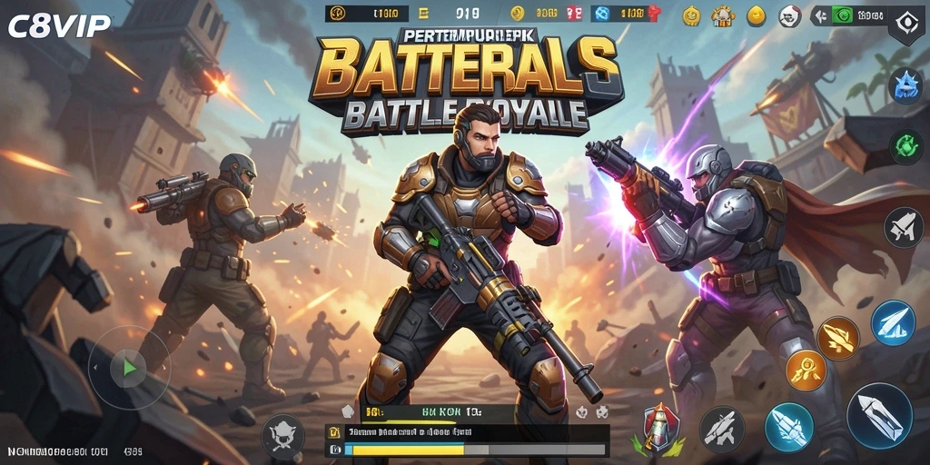 Gameplay Battle Royale yang seru di C8VIP dengan aksi menegangkan.