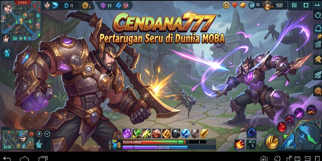 Tampilan mendebarkan dari gameplay CENDANA777 di arena pertempuran MOBA.