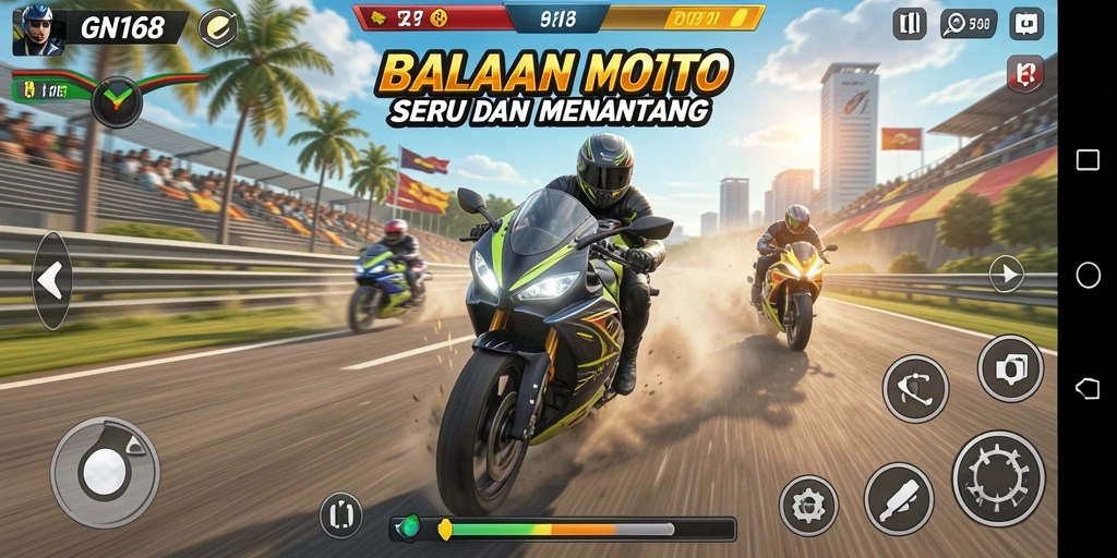 Screenshot gameplay seru dalam balapan motor GN168.