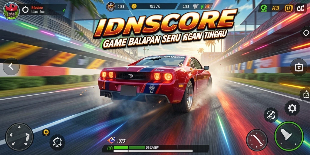 Tampilan gameplay menegangkan di lintasan balap IDNSCORE.
