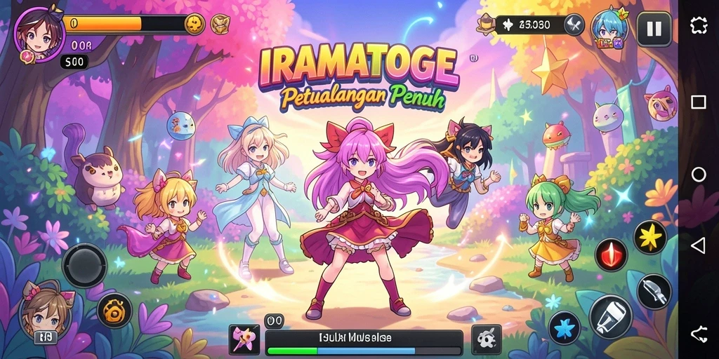 Tangkapan layar utama IRAMATOGEL menampilkan aksi pertarungan karakter anime.