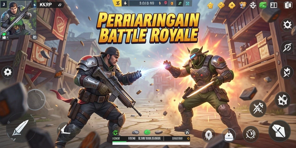 Tampilan gameplay KKRP yang intens dalam pertarungan Battle Royale.