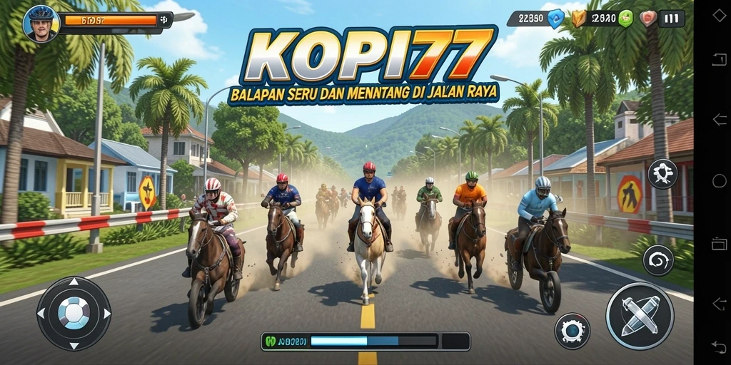 Tampilan gameplay KOPI77 dengan aksi balapan yang intens.