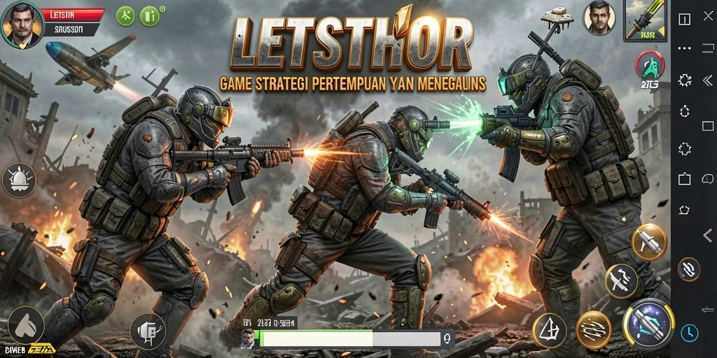 Tampilan gameplay LETSTHOR yang strategis dan memukau.