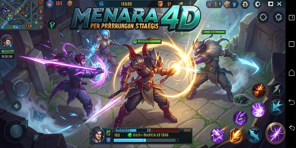 Tangkapan layar MENARA4D menampilkan aksi pertempuran seru di arena MOBA.