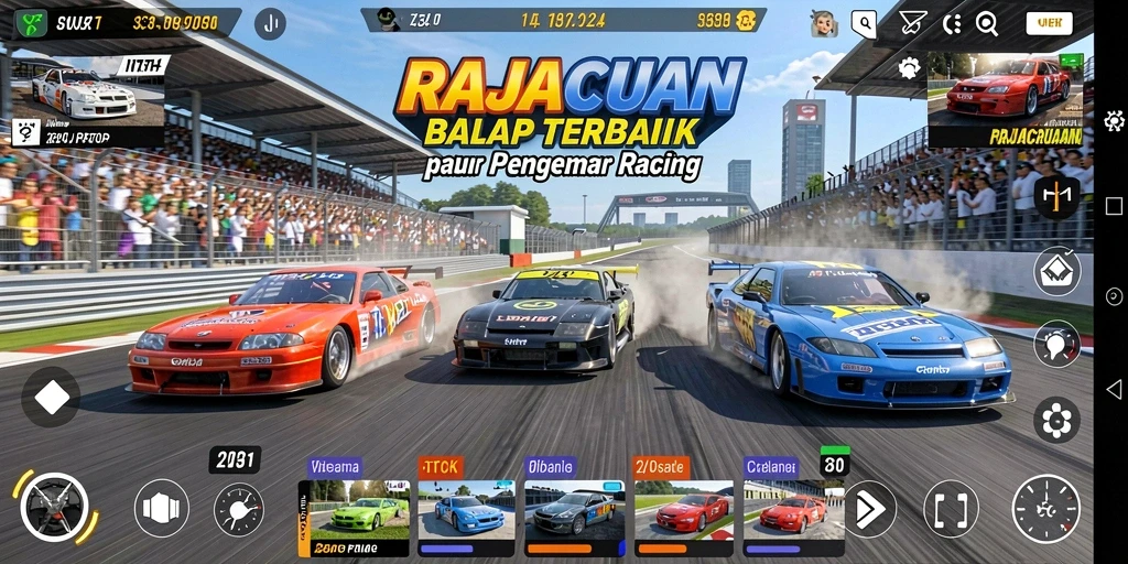 TampilanGameplay RAJACUAN yang menegangkan saat balapan.