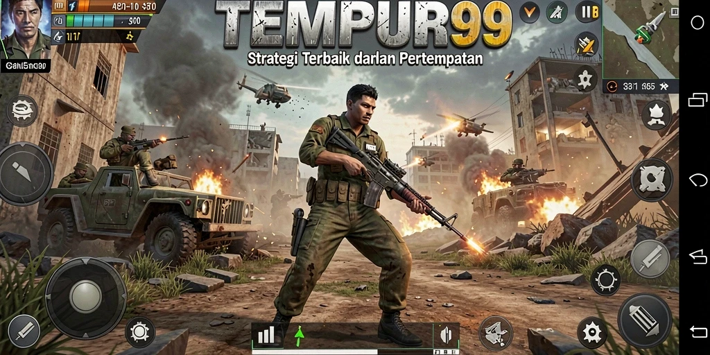 Tangkapan layar TEMPUR99 menampilkan aksi pertempuran mendebarkan.