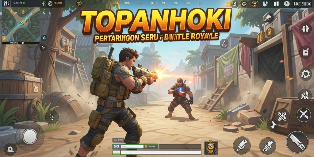 Tampilan gameplay mendebarkan dari TOPANHOKI di medan perang Battle Royale.